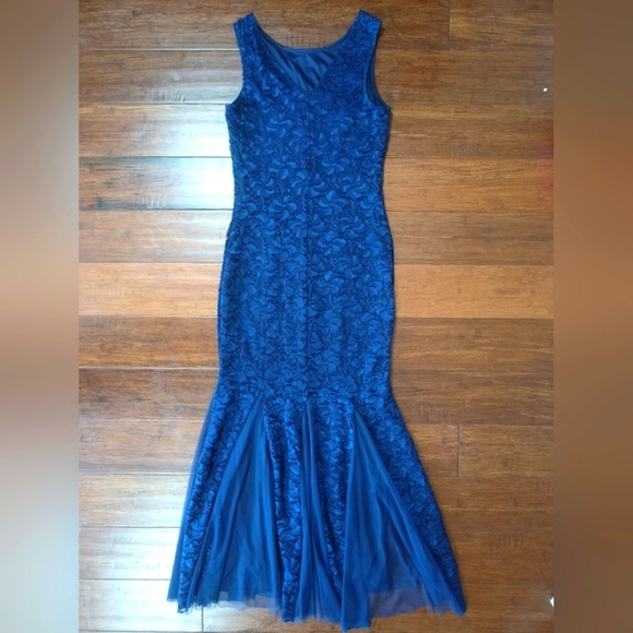 Candalete‎ Long navy blue dress with lace sleeves for parties size S - Picture 1 of 13